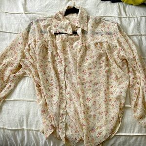 Silk collared shirt with flowers